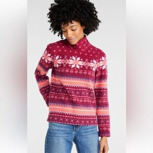 Llbean Women's Cozy Cottage Fleece, Funnelneck Pullover Fair Isle